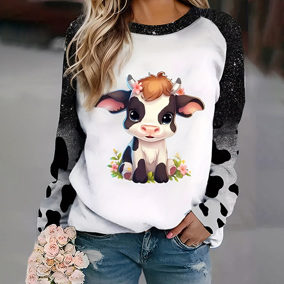 Women's Baby Milk Highland Cow Casual Sweatshirt