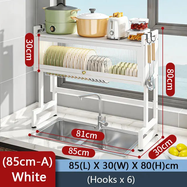 3 Tier Dish Rack Double Sink. Sink Rack with Door