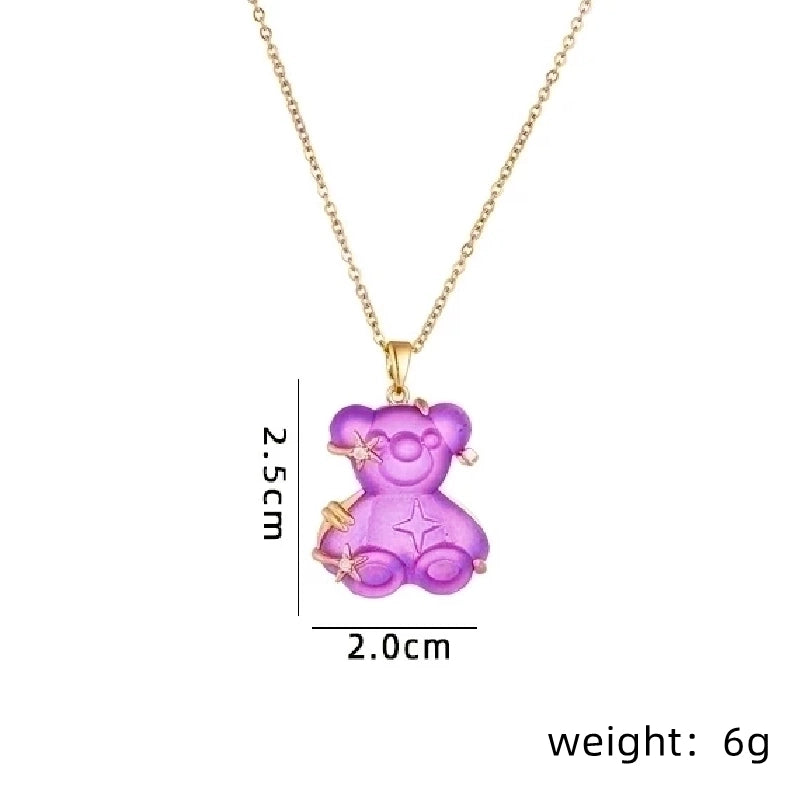 Cute Little Bear Star 201 Stainless Steel Copper Resin Zircon Plating Inlay
