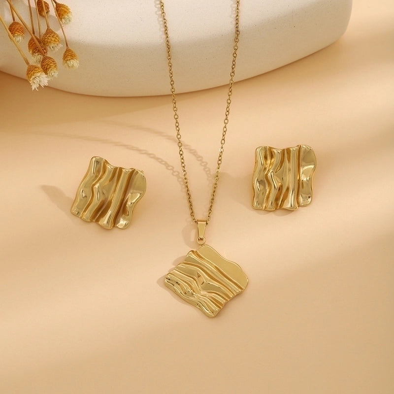 Elegant Retro Geometric Heart Shape Flower Stainless Steel Plating Jewelry Set