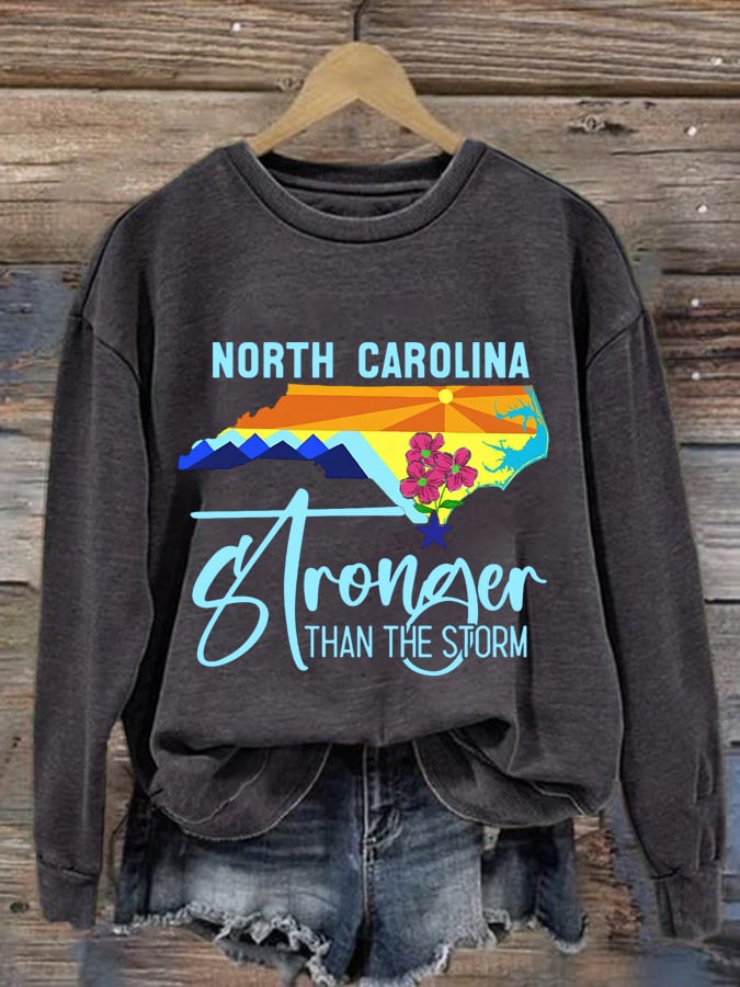 Women's North Carolina Stronger Than The Storm Print Round Neck Sweatshirt