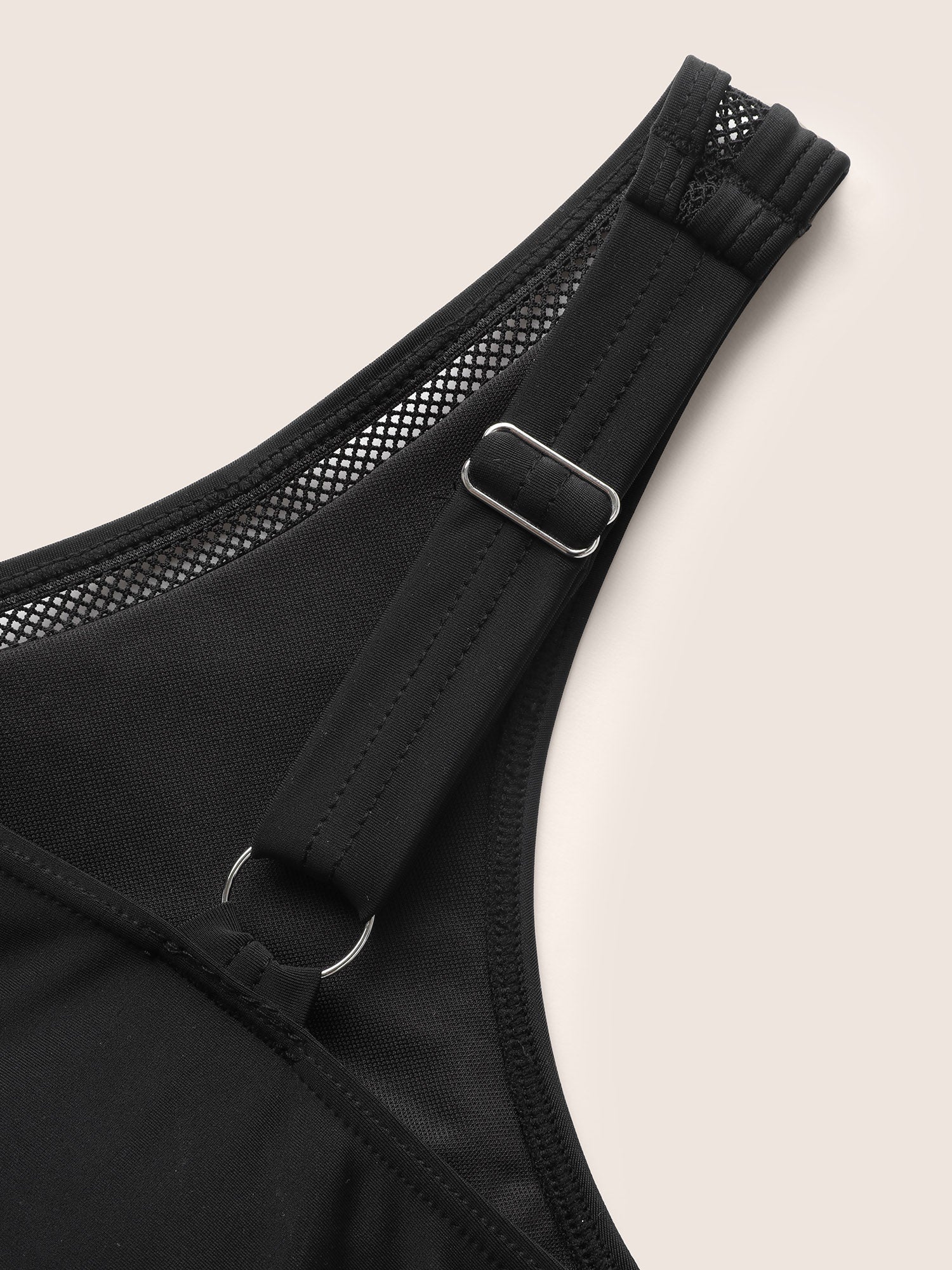 V Neck Patchwork Mesh Gathered One Piece Swimsuit