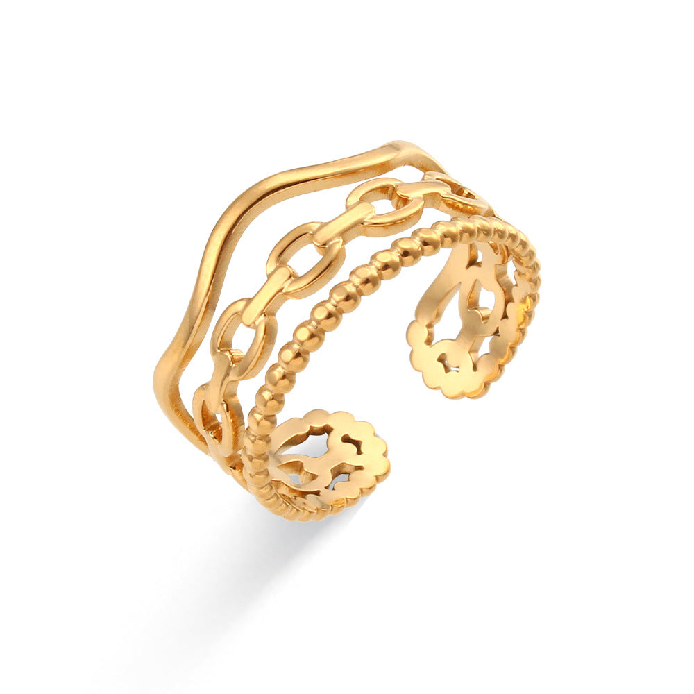 Women Fashion Stripe Geometric Stainless Steel 18K Gold Plated Rings