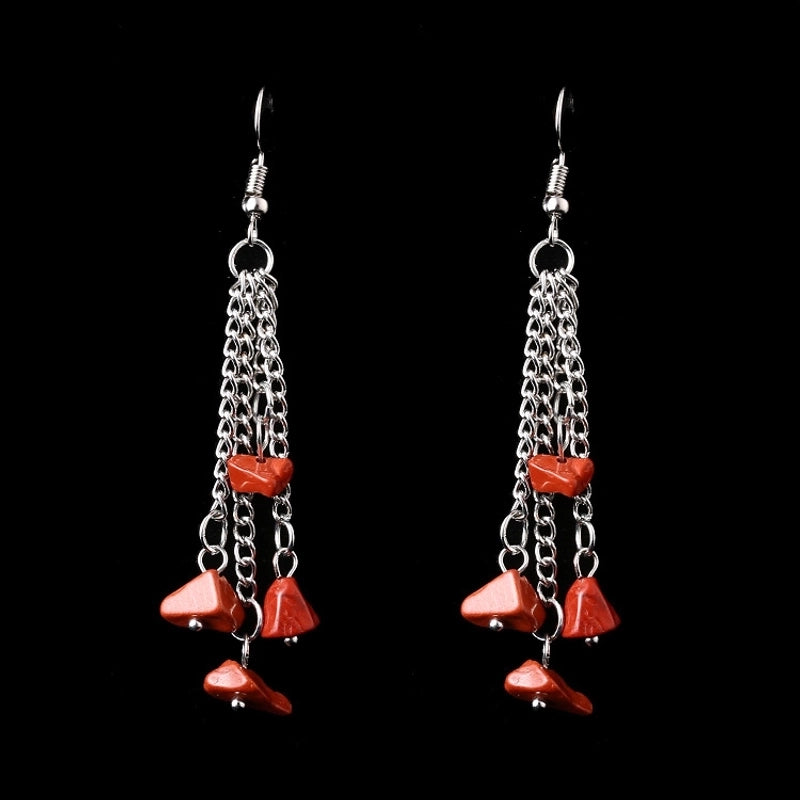 1 Pair Minimalist Irregular Patchwork Natural Stone Metal Drop Earrings