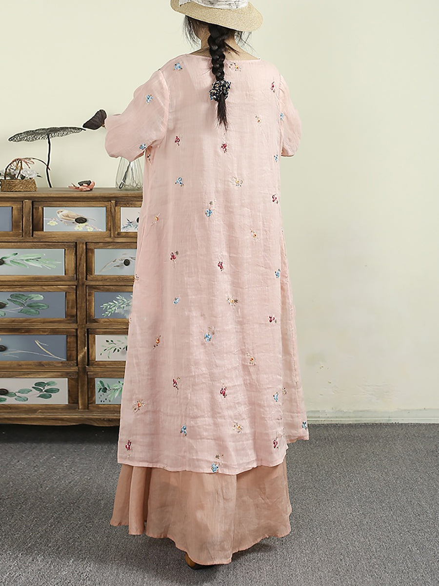 Women Summer Vintage Floral Embroidery 100%Raime Shirt