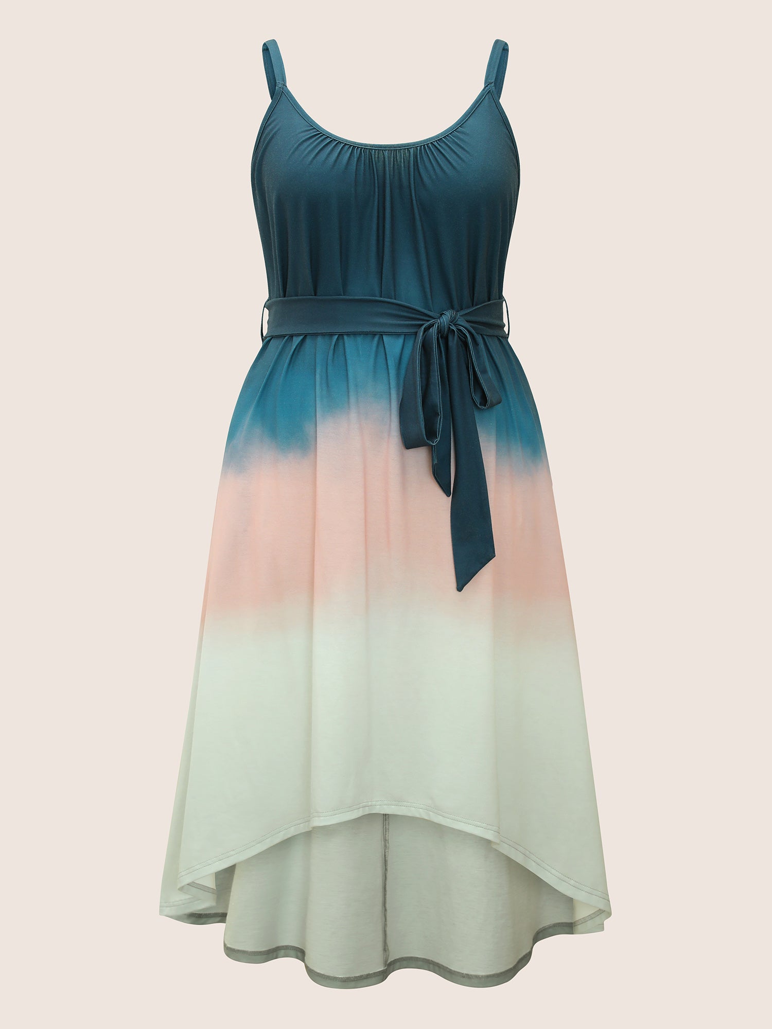 Tie Dye Belted Gathered Asymmetrical Hem Dress