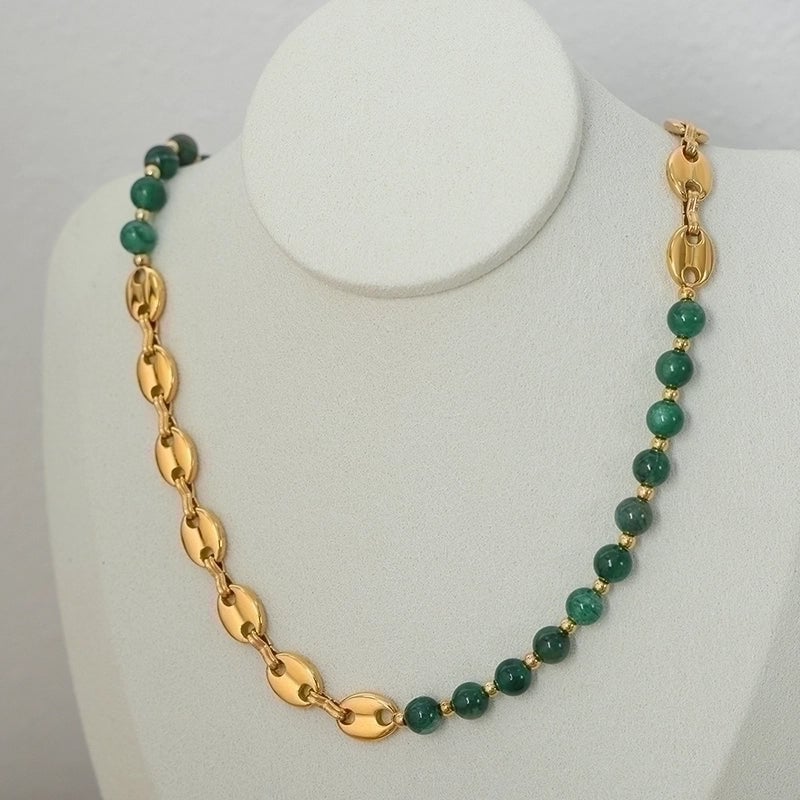 IG Style Punk Color Block Agate Titanium Steel 18K Gold Plated Beaded Patchwork Plating Necklace