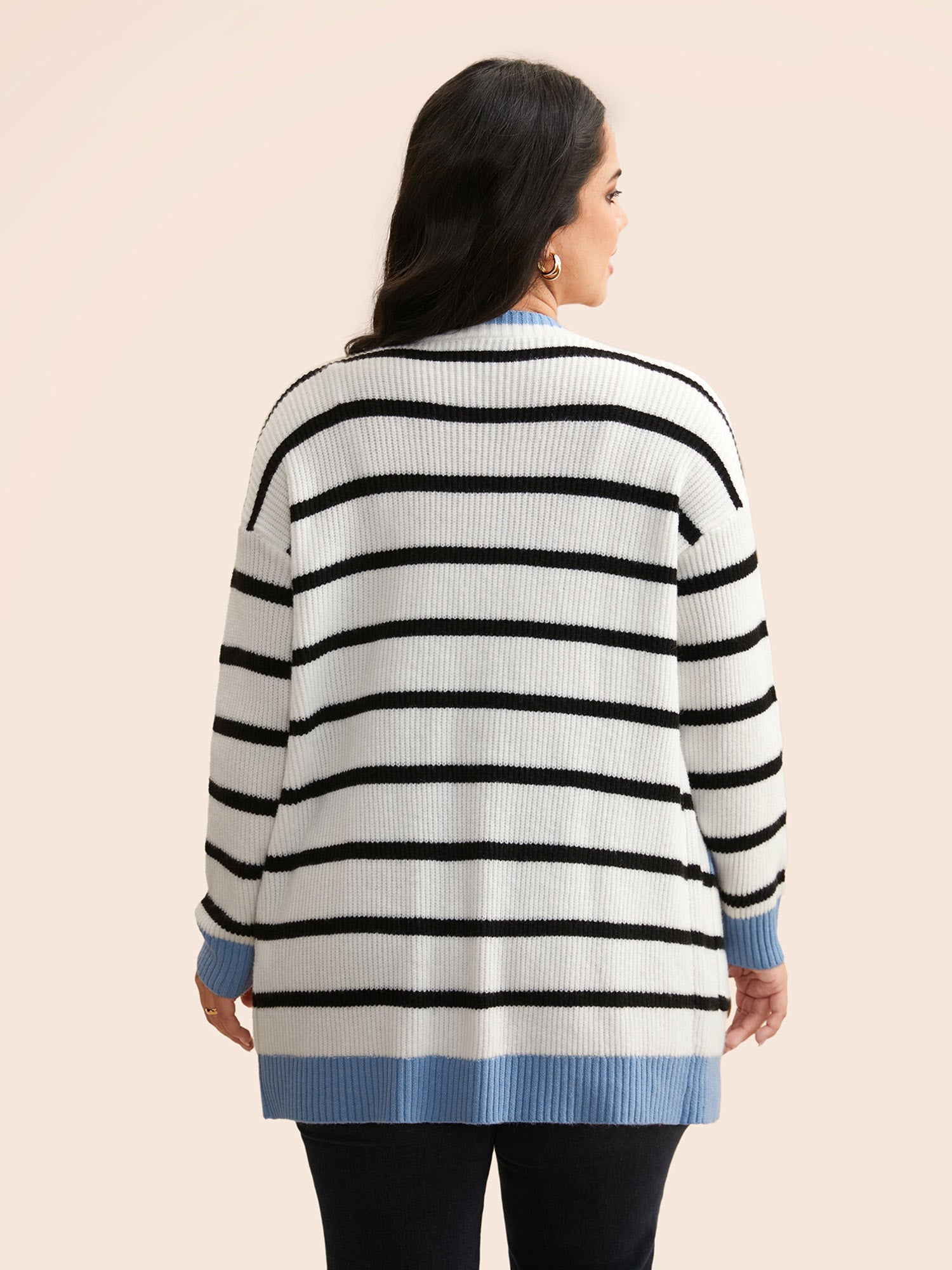 Supersoft Essentials Kimono Collar Contrast Striped Cardigan