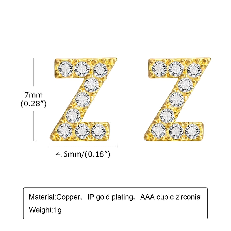 1 Pair Minimalist Letter Inlay Copper Zircon Ear Studs