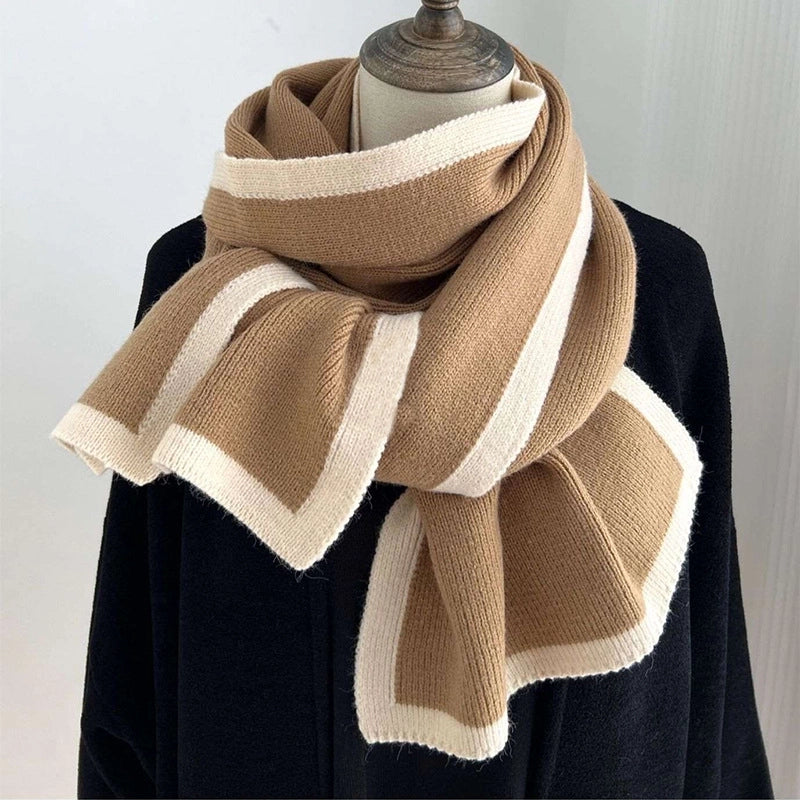 Wool Scarf Knitted Unisex Cihc Style Simple Solid Color Warm Shawl Neck Dual-Use