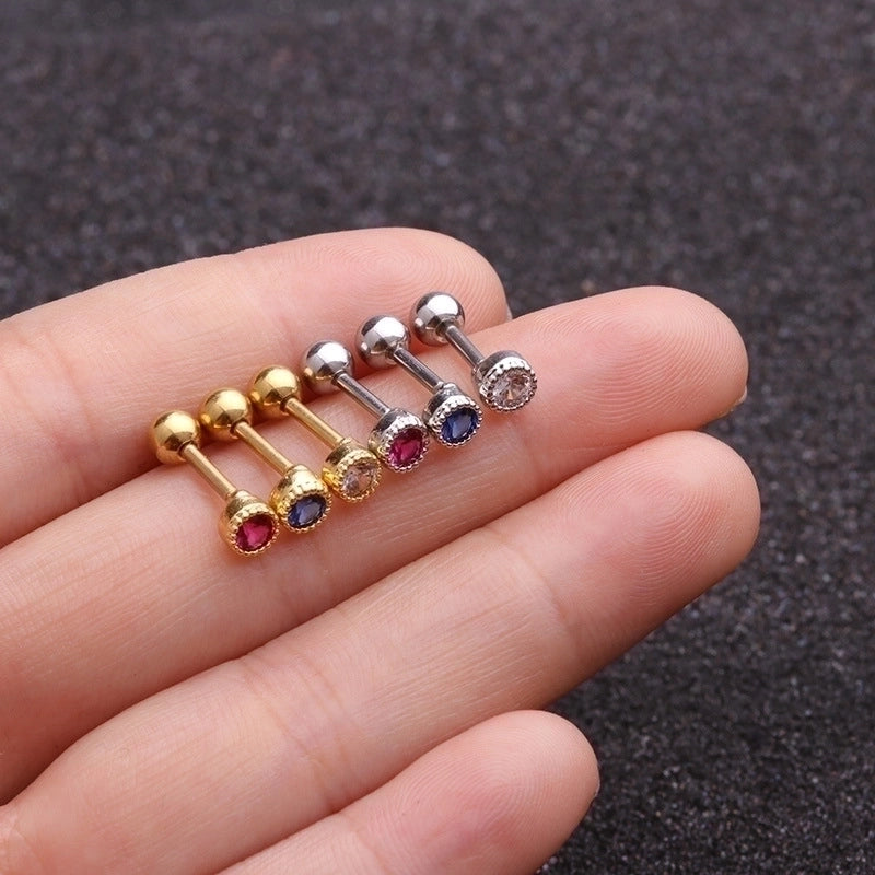 1 Piece Ear Cartilage Rings & Studs Minimalist Round 316L Stainless Steel  Copper Inlay Zircon