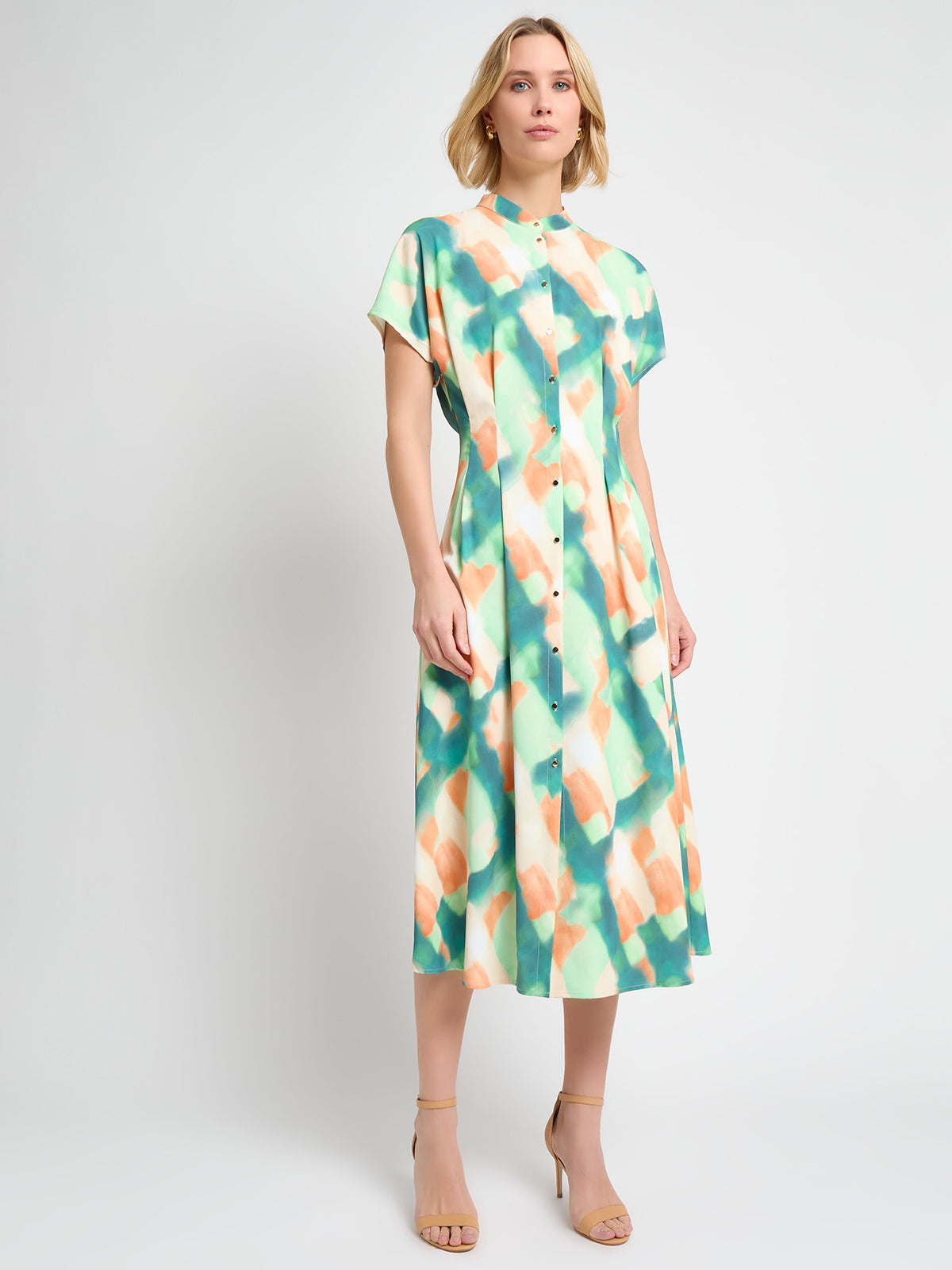 Fit & Flare Crepe de Chine Button Up Maxi Dress - True Fit
