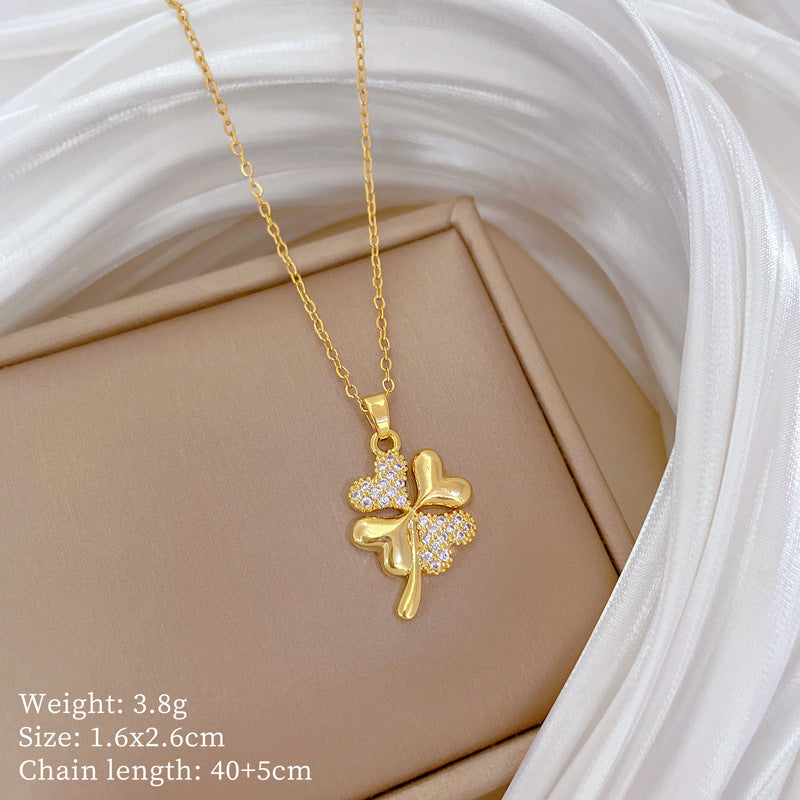 Copper Micro-Inlaid Necklace For Women Copper Micro-Inlaid Real Gold Electroplating Simple Ins Exquisite Clavicle Chain Neck Chain
