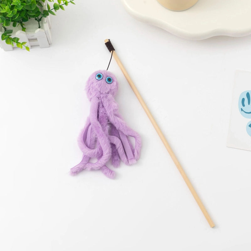 Octopus Cat Toy Stick Wooden Rod Plush Realistic Doll Toy For Cats Interactive Fluffy Furry Pet Kitten