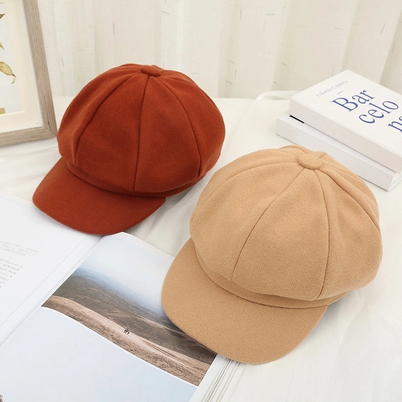 Octagonal Hat New Female Autumn And Winter Korean Woolen Hat Warm Fashion Retro Duck Tongue Beret Spot