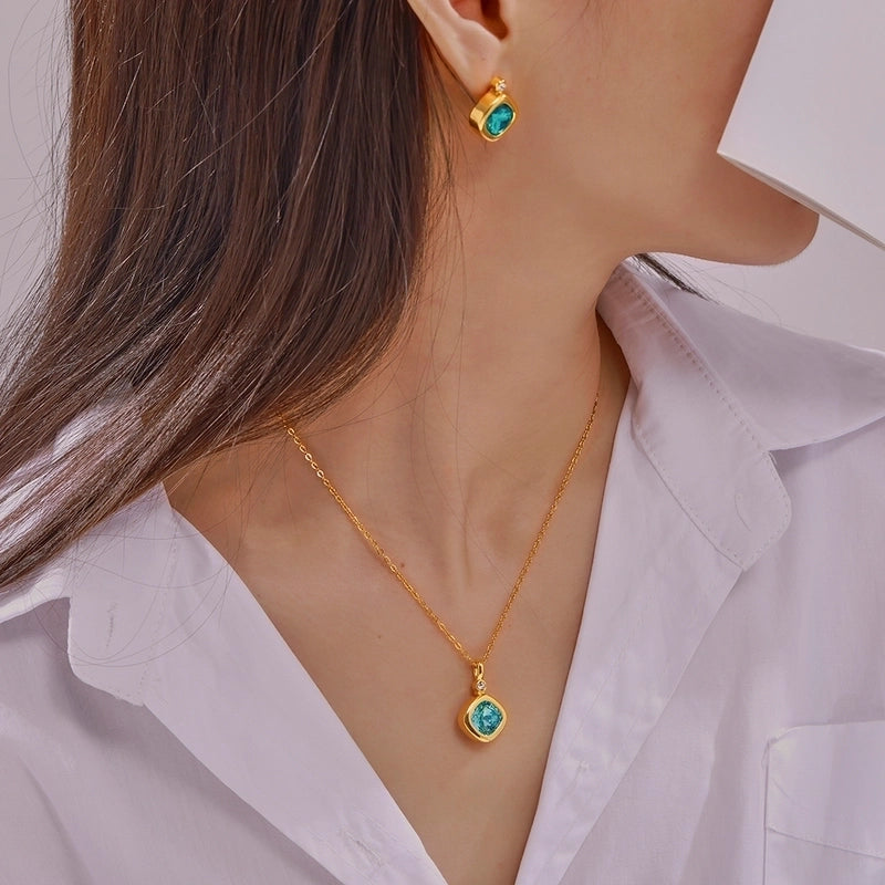 Minimalist Quadrilateral 304 Stainless Steel 18K Gold Plated Plating Earrings Necklace Jewelry Set