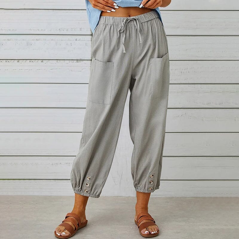 High Waist Button Cropped Pants