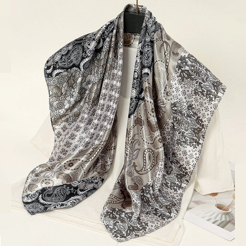 Women's Vintage Style Funny Flower Satin Printing Silk Scarf