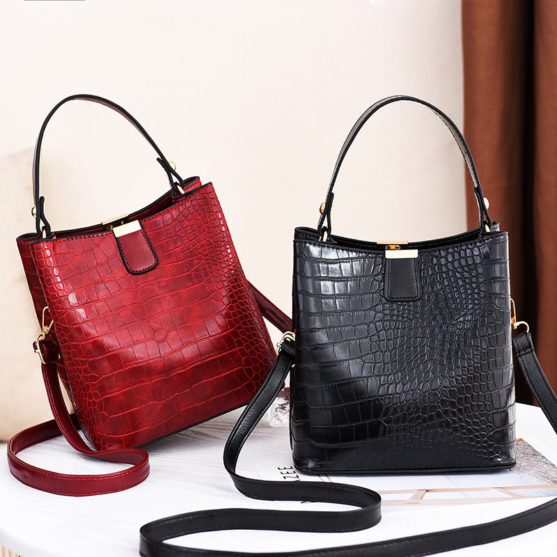 Stone Pattern PU Leather Bucket Crossbody Bag