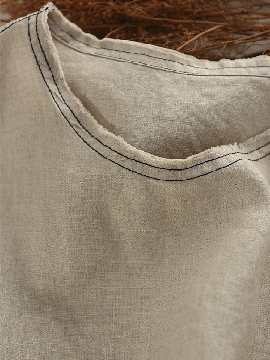 Women Summer Pure Color O-Neck 100%Hemp Shirt