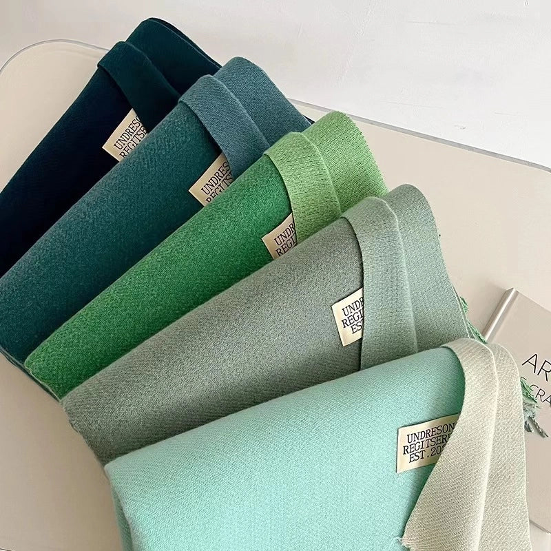 New Autumn And Winter New Pure Color Cashmere-like Double-sided Tassel Scarf Female Thickened Student Dual-use Shawl Fashion