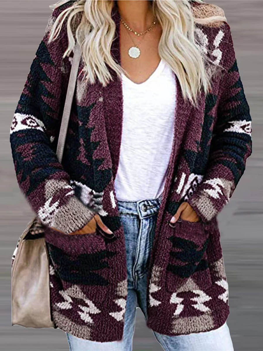 Casual Work Print Printing V Neck Cardigans(6 Colors)