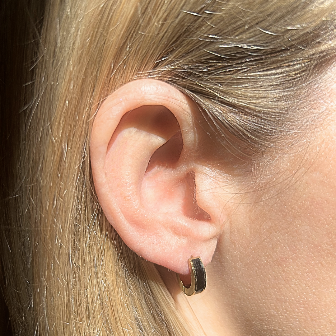 10mm Black hoops - Gold