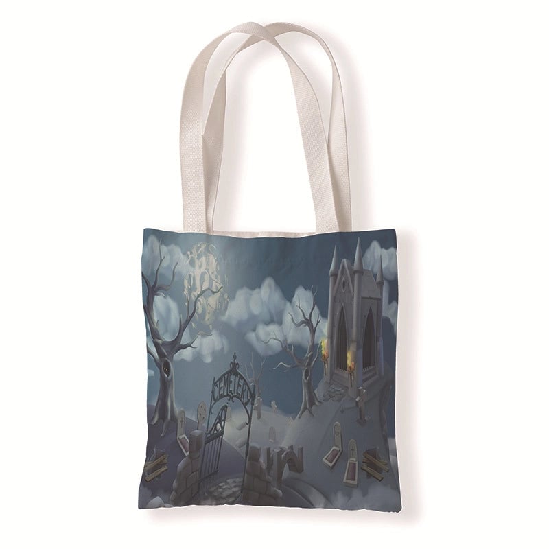 Halloween Unisex Medium Canvas Pumpkin Letter Elegant Streetwear Square Open Canvas Bag