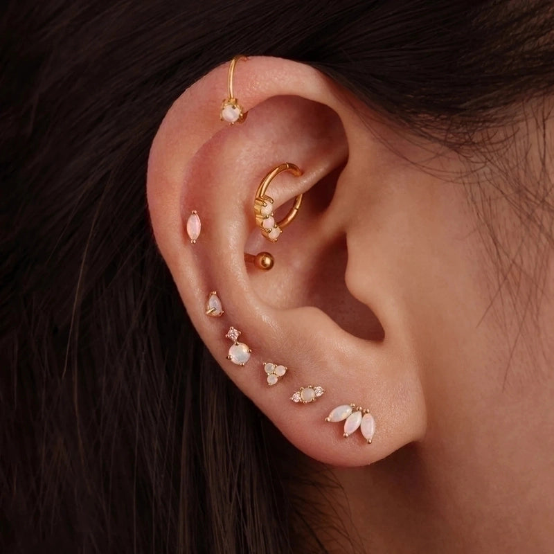 1 Piece Ear Cartilage Rings & Studs Fashion Square Water Droplets Paw Print Silver Inlay Zircon