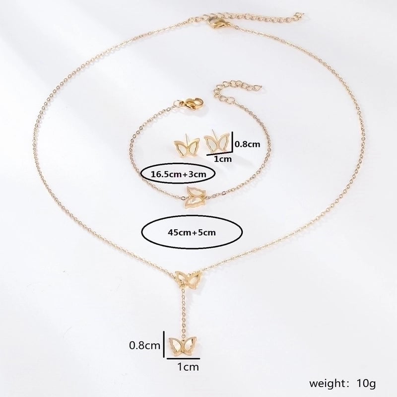 Fashion Cross Heart Shape Butterfly 201 Stainless Steel Shell 18K Gold Plated Plating Stainless Steel Jewelry Sets
