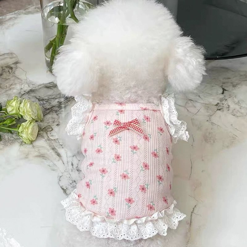 Sweet Flower Printed Lace Bow Dog Cat Vest