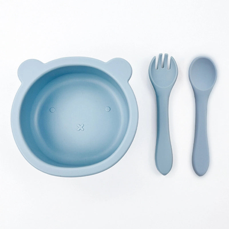 Hot Sale Baby Silicone Bowl Food Grade Platinum Silicone Cute Cartoon Bear Children's Food Supplement Tableware Suit