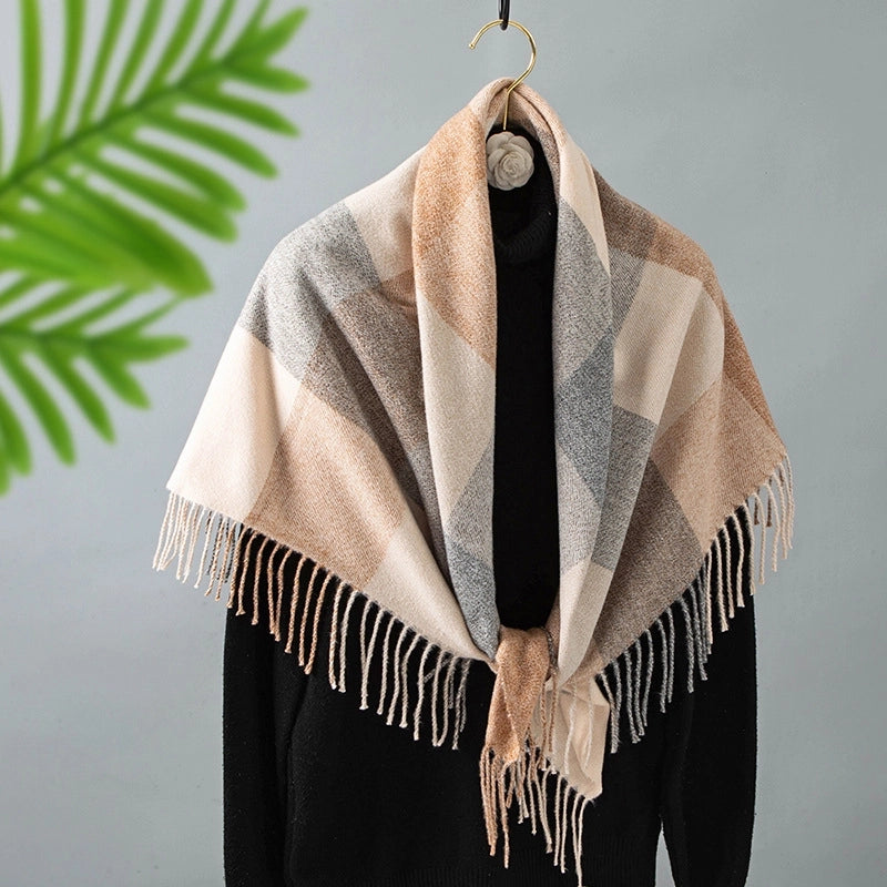 Women's Retro Lattice Polyester Tassel Scarf