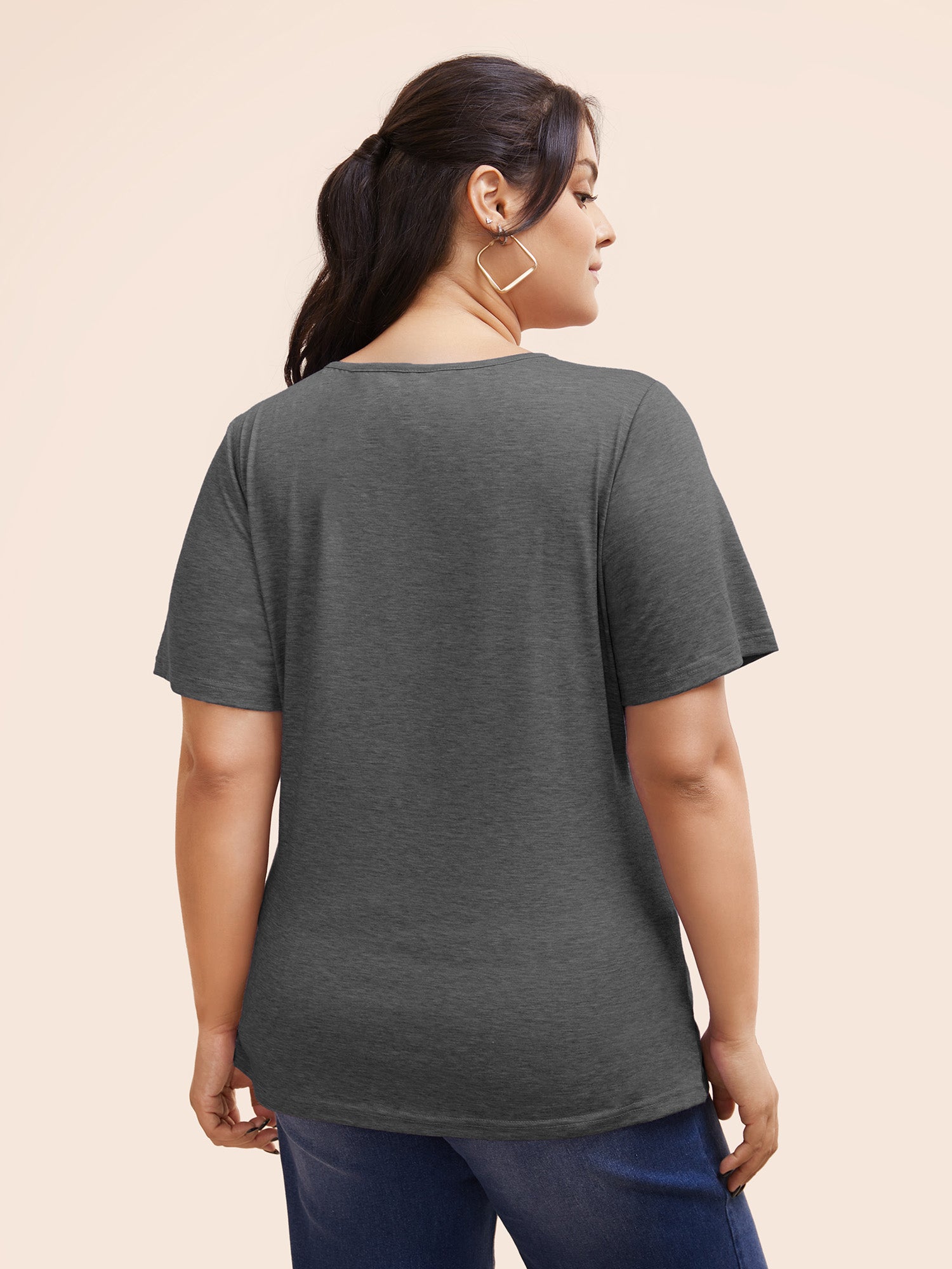 Solid Heather Overlap Collar Gathered T-shirt