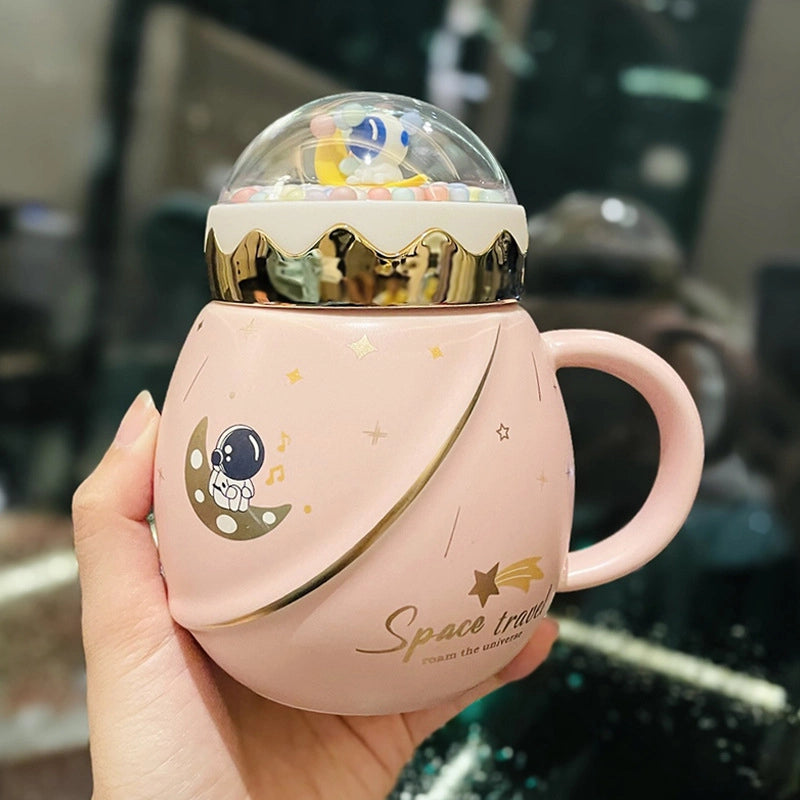 2 Pieces Astronaut Series Space Mug With Lid And Spoon Ceramic Couple Water Cup Girl Gift Set Boyfriend Gift