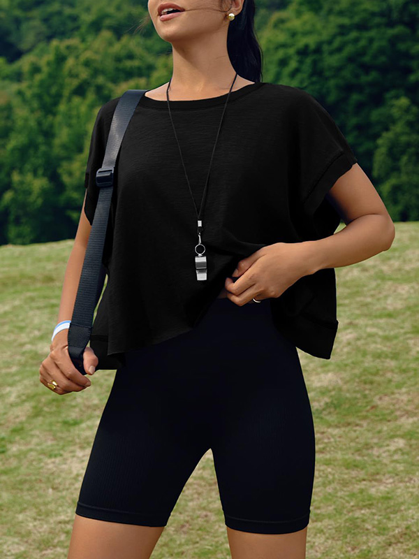 Loose Raglan Sleeve Hollow Split-Joint Round-Neck T-Shirts