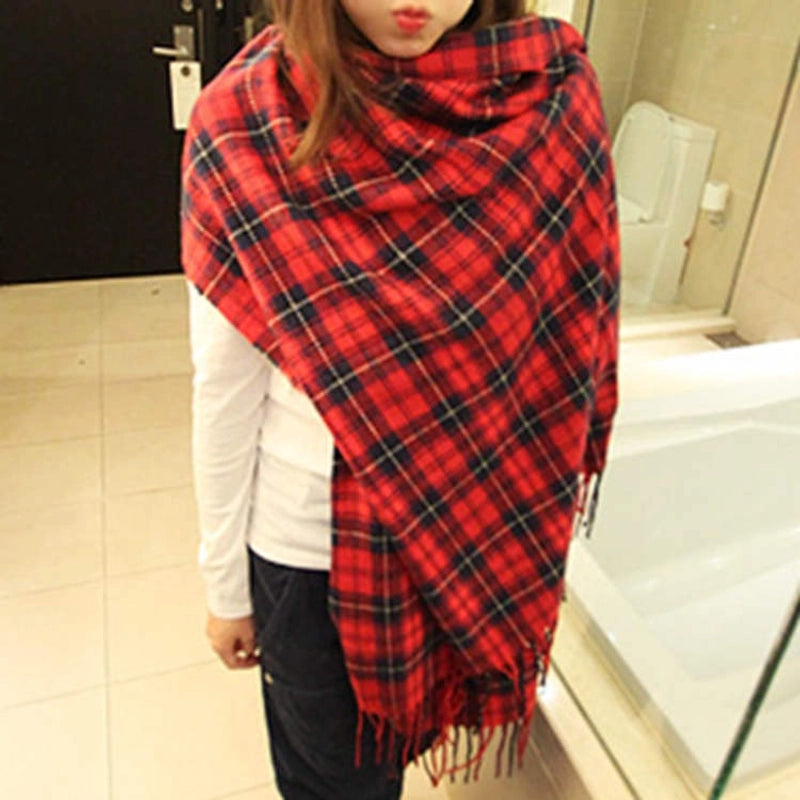 Plaid Scarf Women's Winter Versatile Student Scarf Cashmere Tassel Dual-use Warm Plaid Shawl