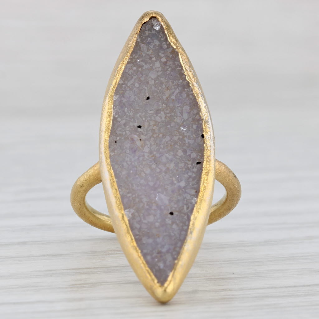 Nina Wynn Sand Druzy Quartz Ring Sterling Silver 22k Gold Plate Size 5.75 AS IS