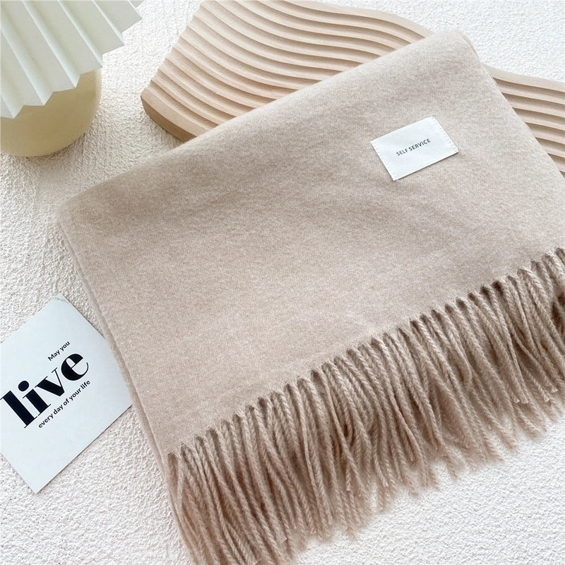 Pure Color Scarf Winter Student  Fashion Thick Warm Dual-use Shawl Cute Imitation Cashmere Scarf