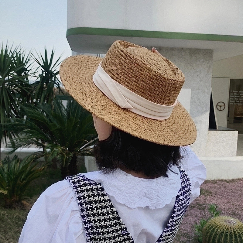 Women's Vacation Beach Solid Color Flat Eaves Straw Hat