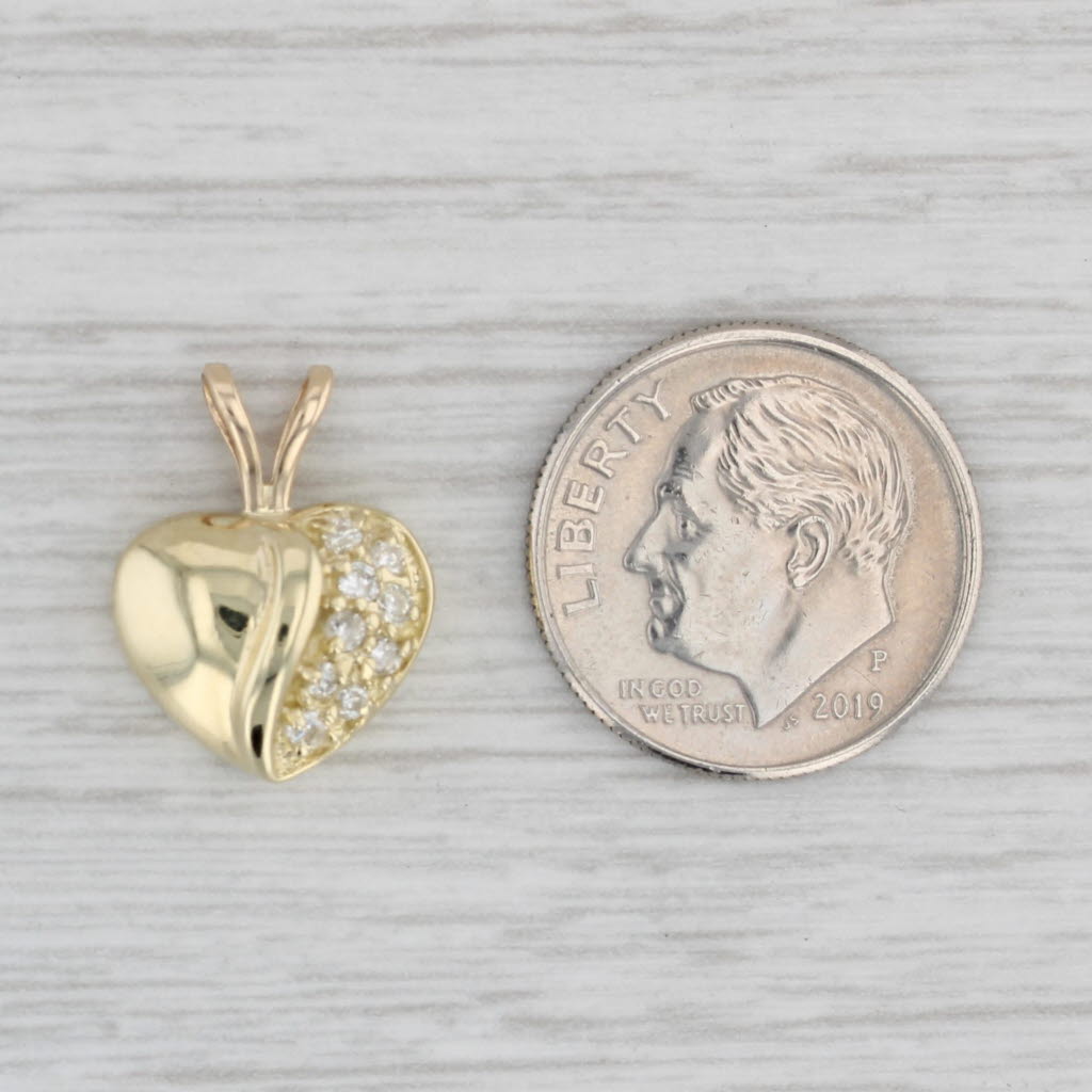0.12ctw Diamond Puffy Heart Pendant 14k Yellow Gold Small Drop