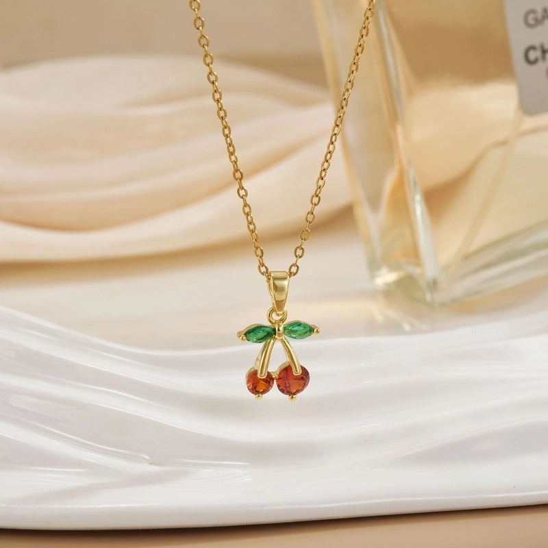 Minimalist Cherry Titanium Steel Plating Pendant Necklace