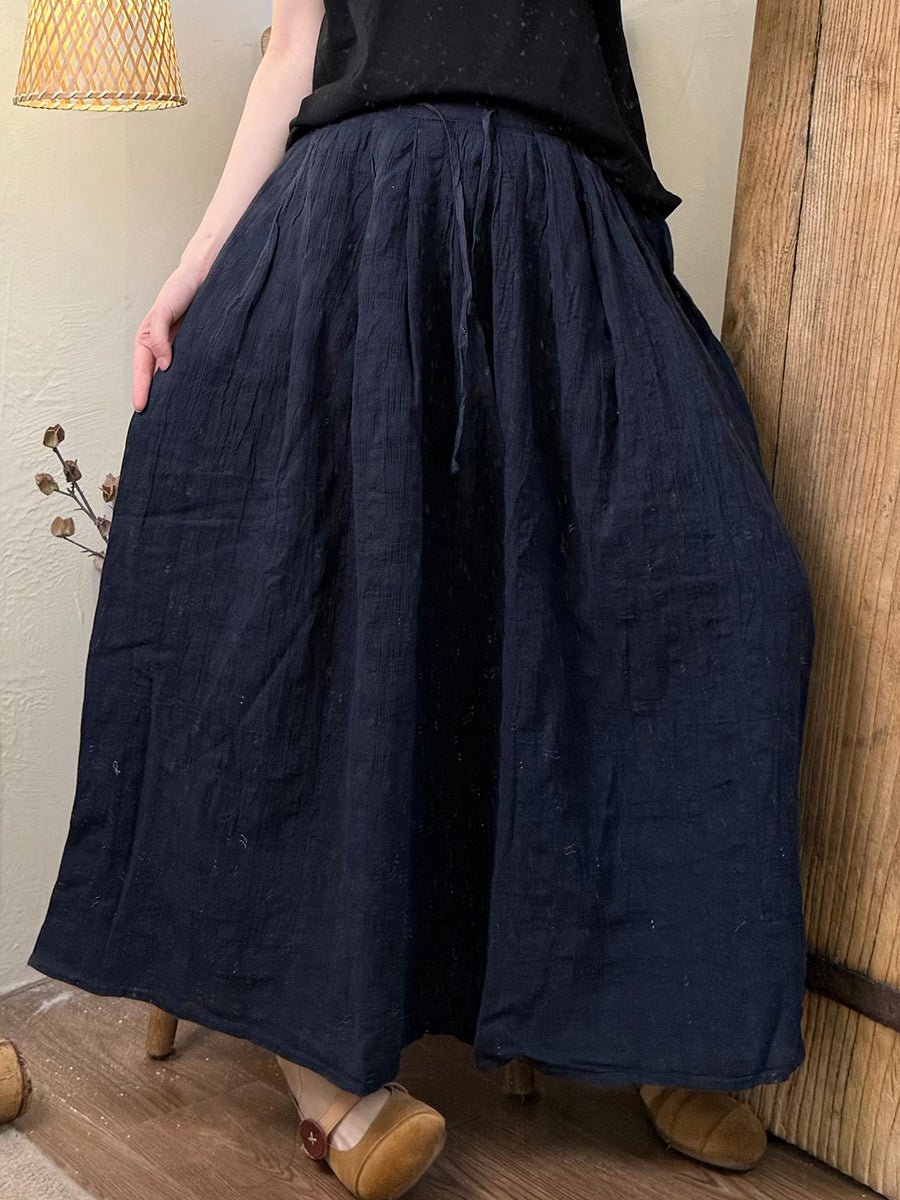 Women Summer Casual Pure Color Loose Cotton Skirt
