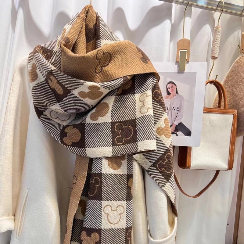 Plaid Scarf Women's Winter High-grade Gradient Mohair Thickened Warm Scarf New Cashmere-like Shawl
