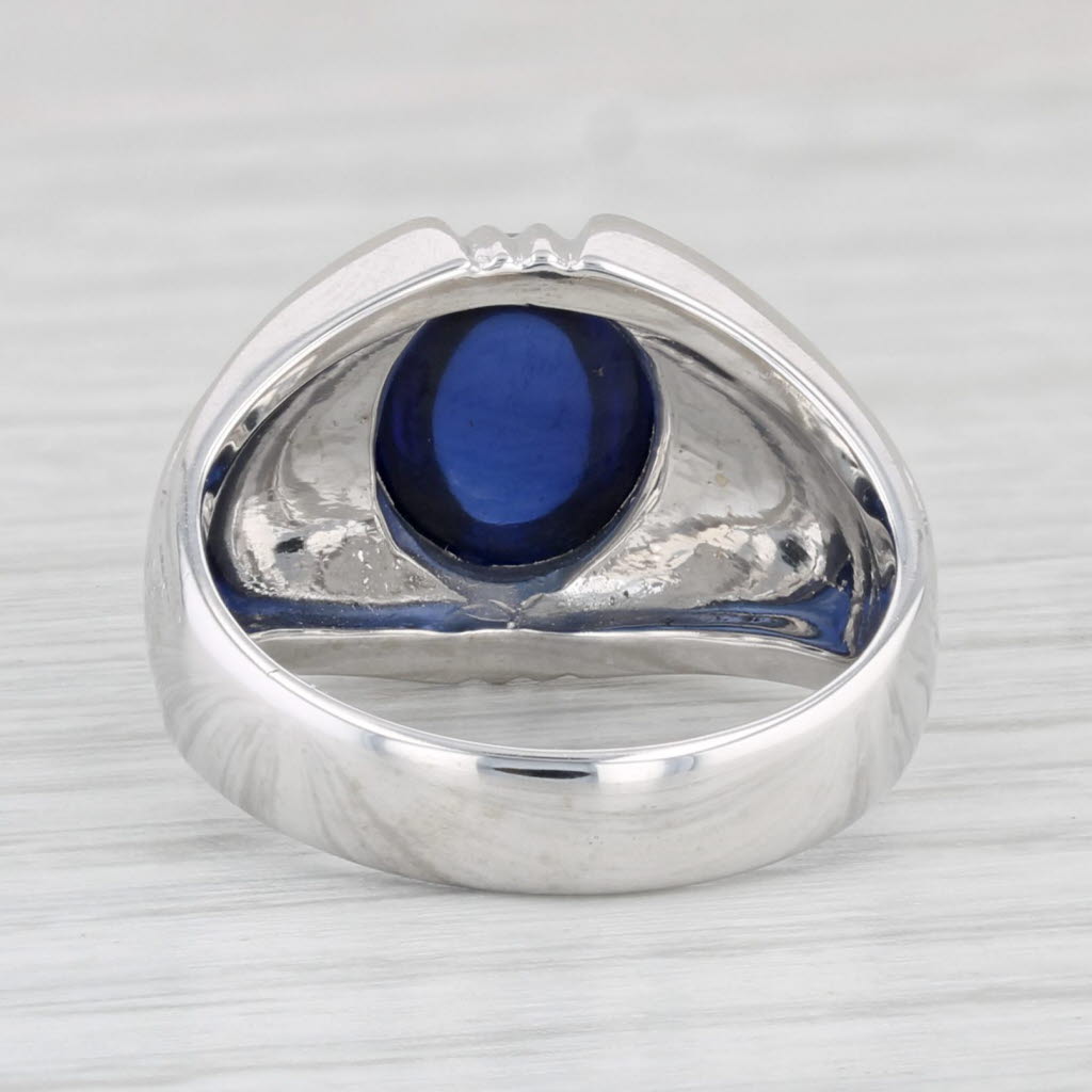 Lab Created Sapphire Cabochon Ring 14k White Gold Size 7
