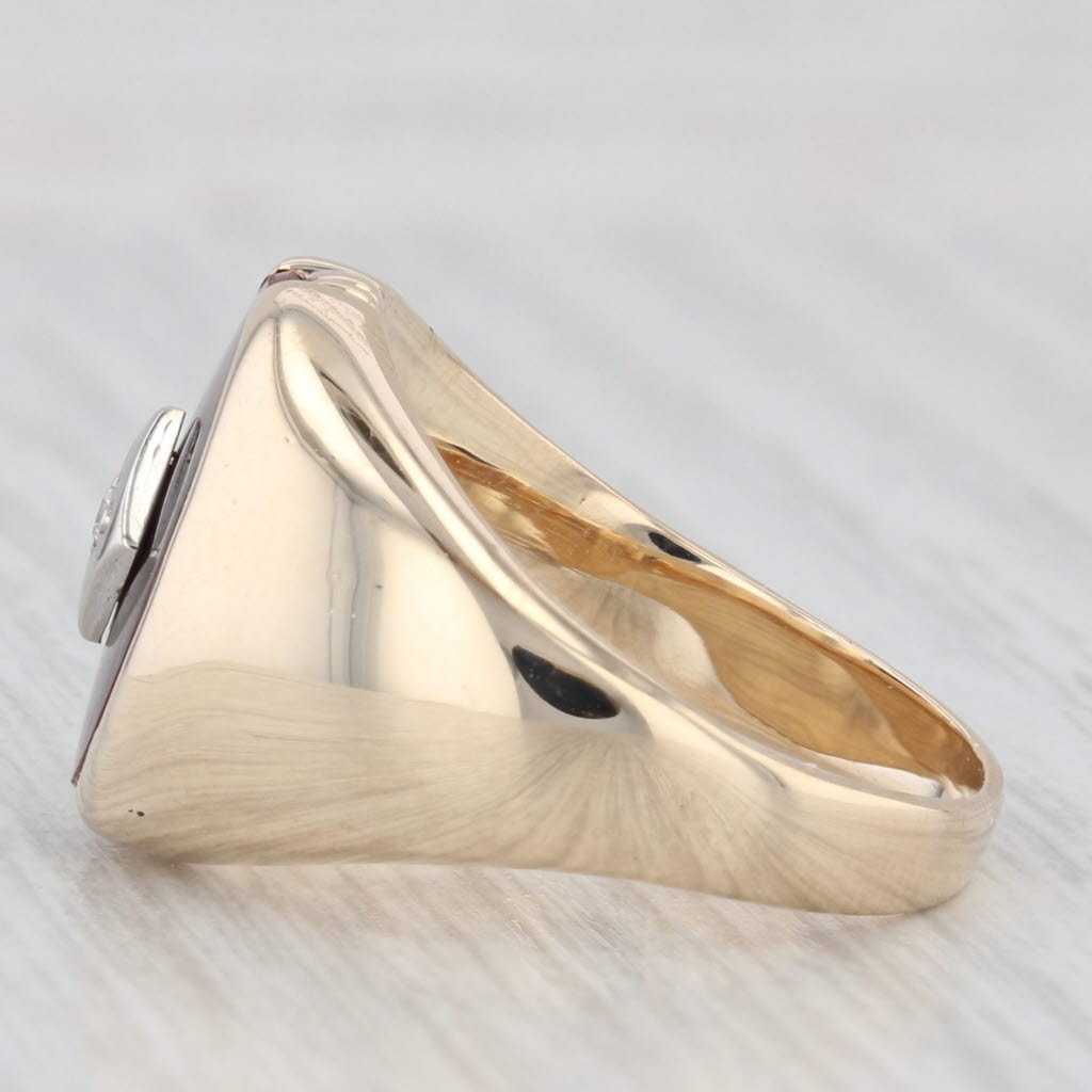 Vintage Lab Created Ruby Diamond Signet Ring 10k Yellow Gold Size 7.5