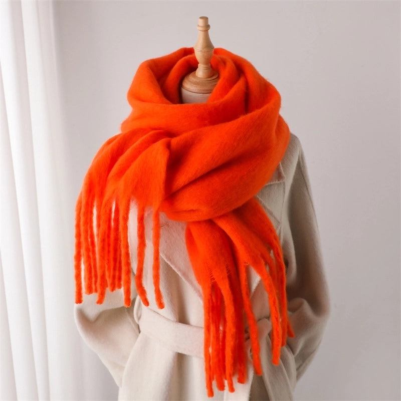 Mohair Scarf Pure Color All-matching Winter Warm Lengthened Fringe Bib Scarf Men's And Women's European And American Export Thick Scarf