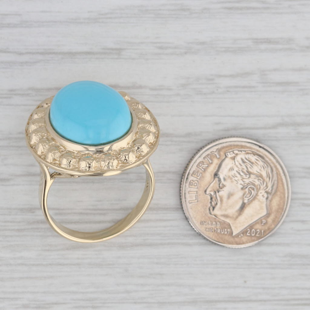 Lab Created Turquoise Cabochon Large Cocktail Ring 14K Yellow Gold Ring Size 6