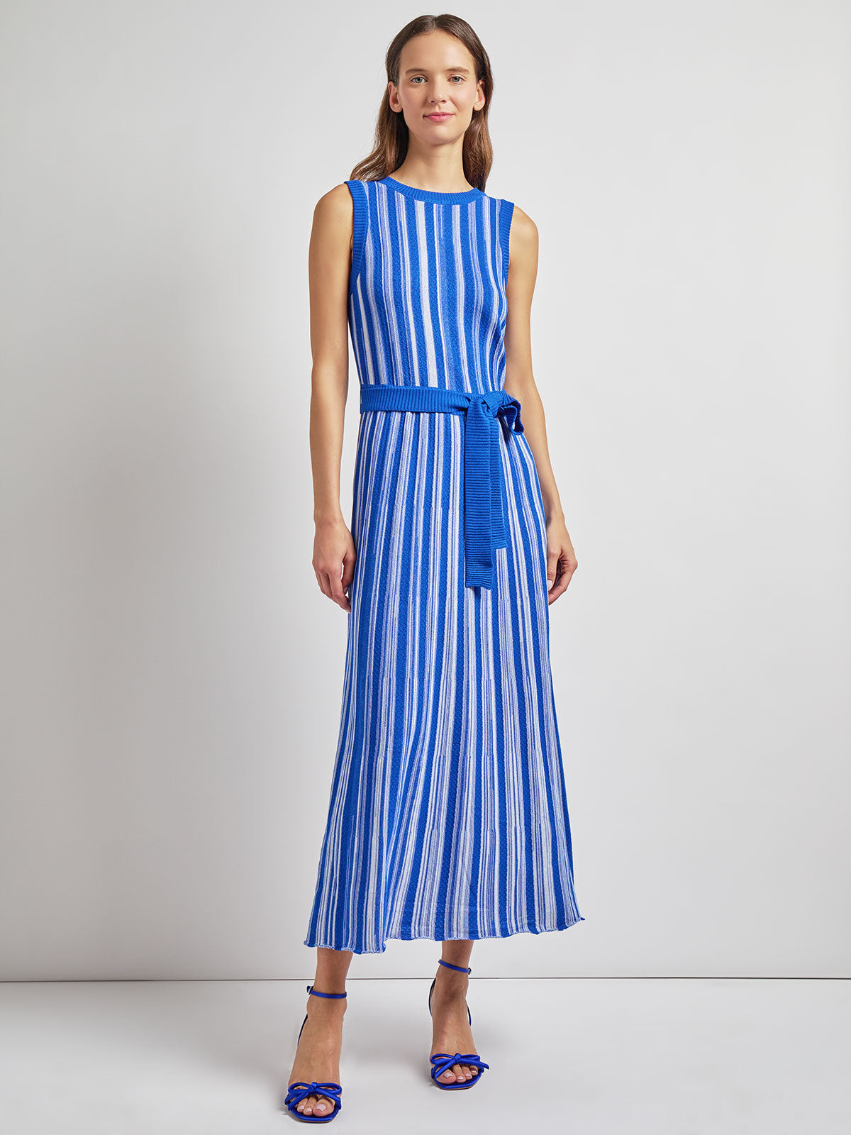 Sleeveless Soft Ribbed Knit Belted Maxi Dress - Modern Fit