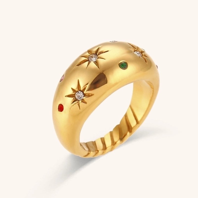 Lady Round Stainless Steel Plating Inlay Zircon 18k Gold Plated Rings